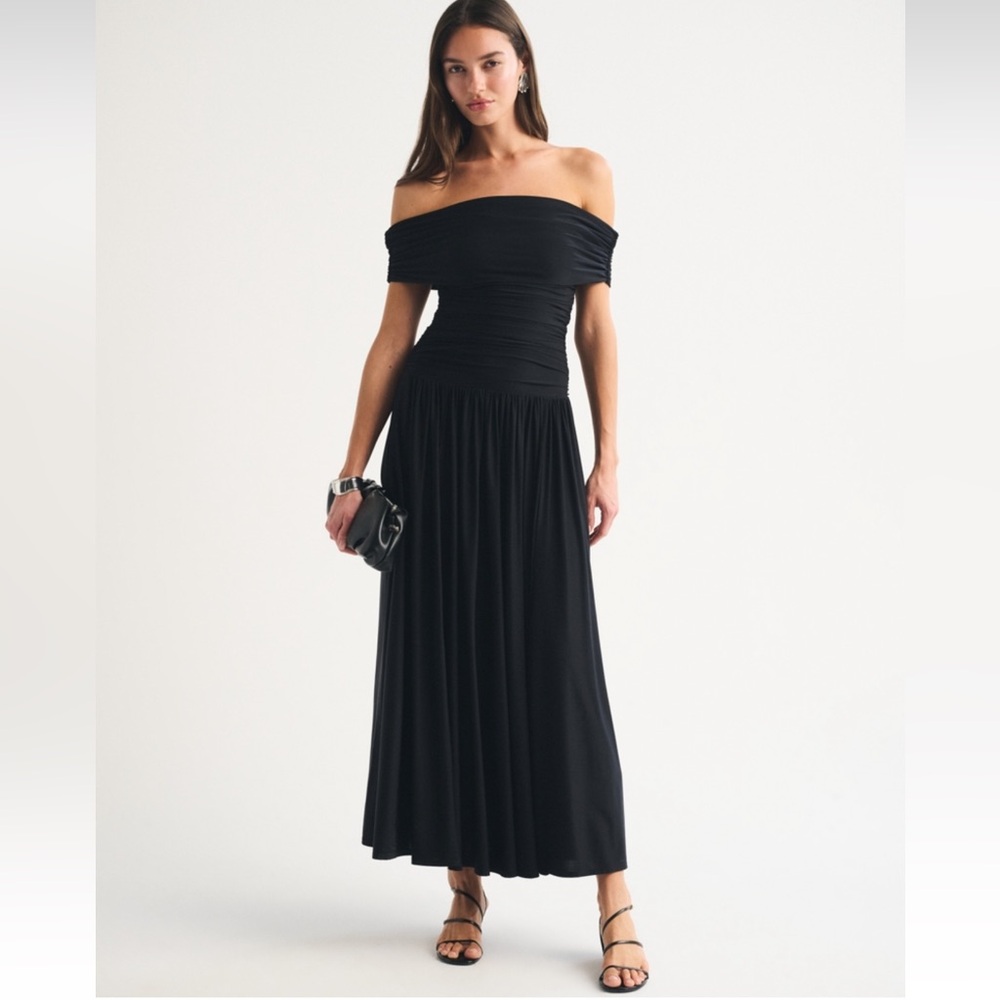 NWOT Abercrombie & Fitch Off-Shoulder Knit Black Drop Waist Maxi Dress